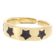 Bague réglable motif étoiles en résine époxy - Doré - Noir x1