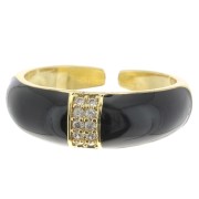 Bague large réglable - résine époxy & Oxydes de Zirconium Doré -Noir - Crystal x1