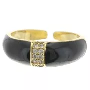 Bague large réglable - résine époxy & Oxydes de Zirconium Doré -Noir - Crystal x1