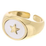 Bague chevalière - motif étoile avec résine époxy - Taille 54 - Doré - Blanc x1