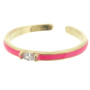 Bague fine réglable - résine époxy et oxyde Zirconium -Doré -Rose fluo -Crystal x1|raw }}