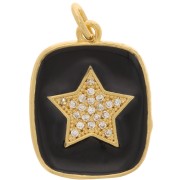 Pendentif rectangle motif étoile en oxydes de Zirconium et résine époxy 19x15 mm - Doré - Noir