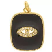 Pendentif rectangle motif oeil en oxydes de Zirconium et résine époxy 19x15 mm - Doré - Noir