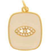 Pendentif rectangle motif oeil en oxydes de Zirconium et résine époxy 19x15 mm - Doré - Nude|raw }}