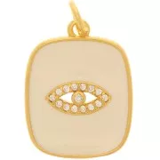 Pendentif rectangle motif oeil en oxydes de Zirconium et résine époxy 19x15 mm - Doré - Nude