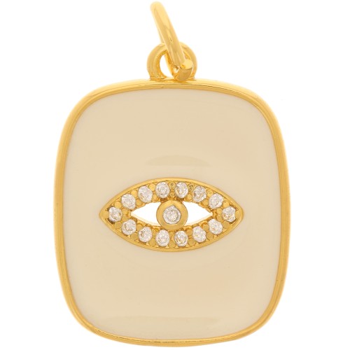 Pendentif rectangle motif oeil en oxydes de Zirconium et résine époxy 19x15 mm - Doré - Nude