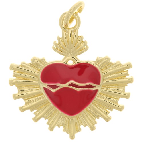 Pendentif coeur Ex-Voto en résine époxy 20.5x20 mm - Doré - Rouge x1