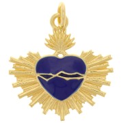 Pendentif coeur Ex-Voto en résine époxy 20.5x20 mm - Doré - Bleu foncé x1