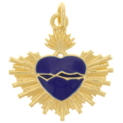 Pendentif coeur Ex-Voto en résine époxy 20.5x20 mm - Doré - Bleu foncé x1