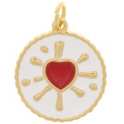 Pendentif rond motif coeur en résine époxy 16 mm - Doré - Blanc - Rouge x1|raw }}