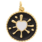 Pendentif rond motif coeur en résine époxy 16 mm - Doré - Noir - Blanc x1|raw }}