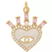 Pendentif coeur motif oeil - résine époxy & oxydes de Zirconium 21x19 mm - Doré - Nude - Rose