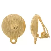 Clips d'oreilles demi-boule striée 14 mm avec anneau fermé - Doré à l'or fin x2