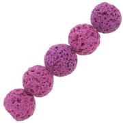 Perles rondes 8 mm en pierre de lave teintée - Rose framboise x15