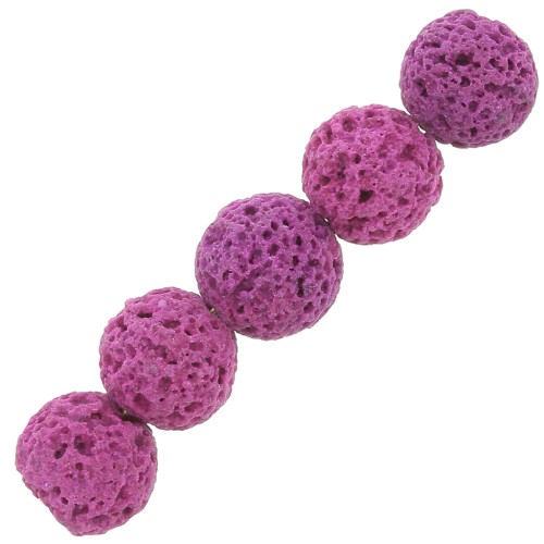 Perles rondes 8 mm en pierre de lave teintée - Rose framboise x15