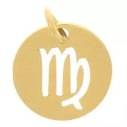 Breloque ronde - signe du zodiaque  Vierge 12 mm - Acier inoxydable 304 Doré x1