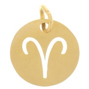 Breloque ronde - signe du zodiaque  Bélier 12 mm - Acier inoxydable 304 Doré x1