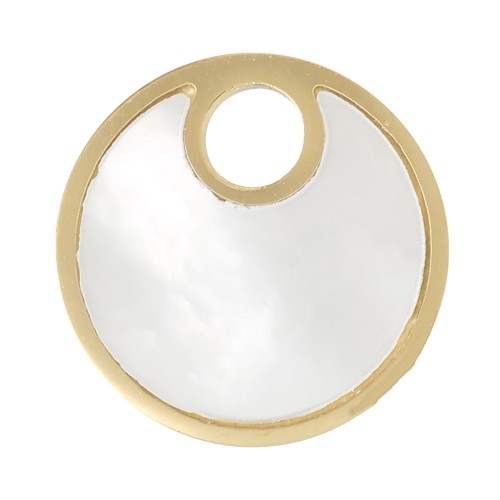 Breloque ronde 12 mm avec nacre - Acier inoxydable 316L Doré x1