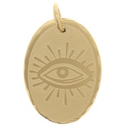 Pendentif ovale 18x13 mm motif oeil - Acier inoxydable 304 Doré x1
