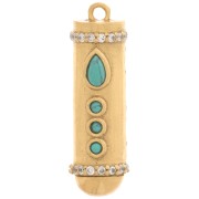 Pendentif tube ajouré 32x9mm Oxyde de Zirconium et imit pierre gemme - Doré Or fin - Turquoise|raw }}