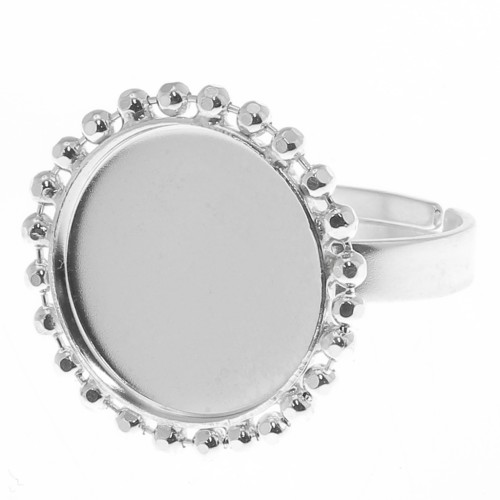 Bague boules diamantées - cabochon fond plat 15 mm Taille 54 à 58 - Argenté x1