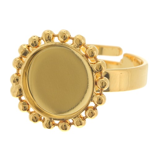 Bague boules diamantées - cabochon fond plat 10mm Taille 54 à 58 - Doré à l'or fin