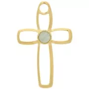 Pendentif croix évidé 30x19 mm pour cabochon fond plat 4 mm - Doré à l'or fin x1