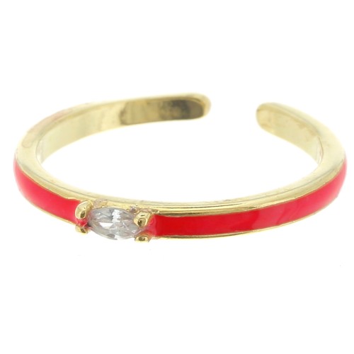 Bague fine réglable résine époxy et oxyde Zirconium Doré - Rouge - Crystal x1