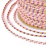 Cordon en coton tressé 2 mm - Rose fluo - Violet - Ocre - Blanc x1m