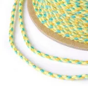 Cordon en coton tressé 2 mm - Vert clair - Bleu - Ocre - Jaune clair x1m