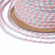 Cordon en coton tressé 2 mm - Rose fluo - Gris - Blanc x1m