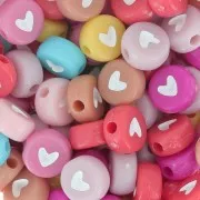 Assortiment de 20 perles plates -coeurs - 7 mm - Multicolore pastel - Blanc