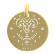 Breloque ronde 13.5 mm - signe astrologique Bélier - Argent 925 Doré x1