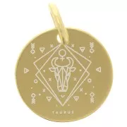 Breloque ronde 13.5 mm - signe astrologique Taureau - Argent 925 Doré x1