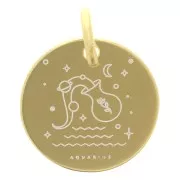 Breloque ronde 13.5 mm - signe astrologique Verseau - Argent 925 Doré x1