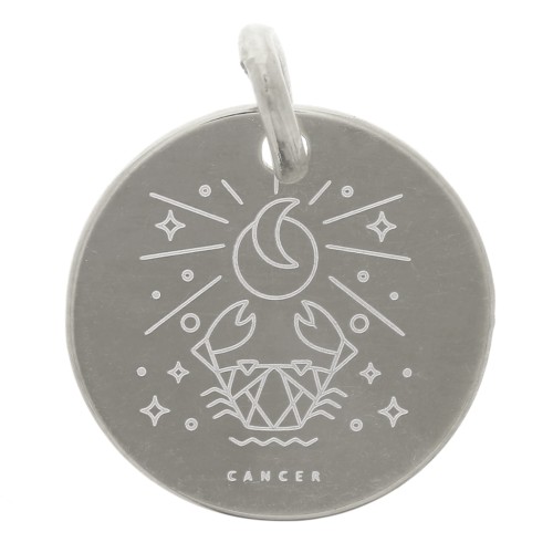 Breloque ronde 13.5 mm - signe astrologique Cancer - Argent 925 x1