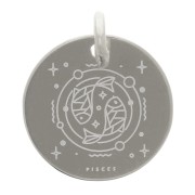 Breloque ronde 13.5 mm - signe astrologique Poisson - Argent 925 x1