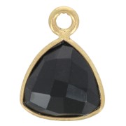 Breloque triangle 12x9mm en pierre gemme facettée - Doré à l'or fin - Onyx noir x1|raw }}