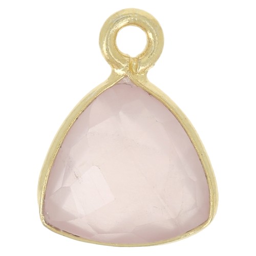 Breloque triangle 12x9 mm pierre gemme facettée - Doré à l'or fin - Quartz rose x1