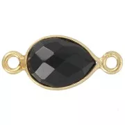 Intercalaire goutte facetté 13x8 mm en pierre gemme - Doré à l'or fin - Onyx noir