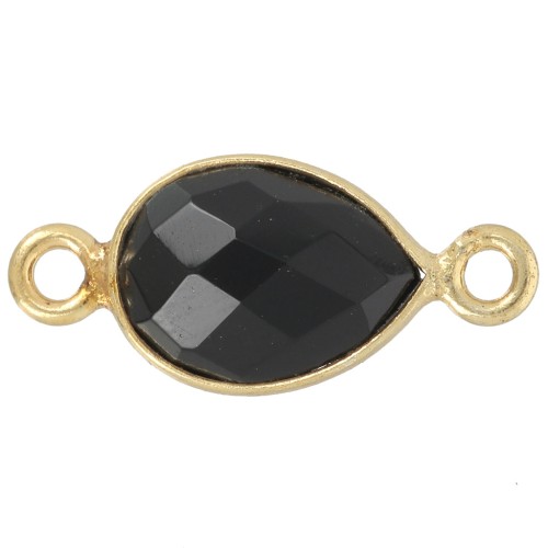 Intercalaire goutte facetté 13x8 mm en pierre gemme - Doré à l'or fin - Onyx noir