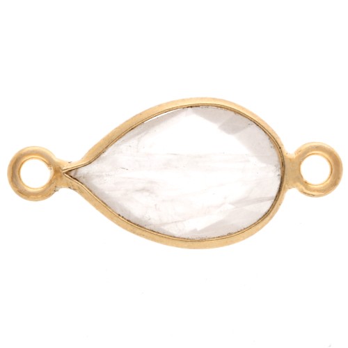 Intercalaire goutte 13x8mm en pierre gemme - Doré à l'or fin - Quartz rose x1