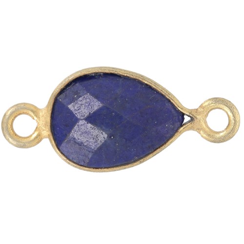 Intercalaire goutte 13x8 mm en pierre gemme - Doré à l'or fin - Lapis lazuli x1
