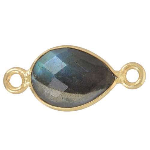 Intercalaire goutte 13x8 mm en pierre gemme - Doré à l'or fin - Labradorite x1