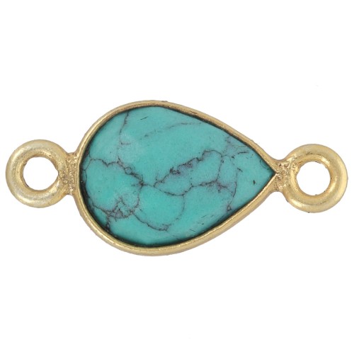 Intercalaire goutte 13x8mm imitation pierre gemme - Doré à l'or fin - Turquoise