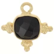 Breloque carrée 13mm en pierre gemme facettée - Doré à l'or fin - Onyx noir x1