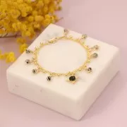 Breloque carrée 13mm en pierre gemme facettée - Doré à l'or fin - Onyx noir x1