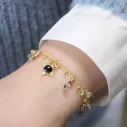 Breloque carrée 13mm en pierre gemme facettée - Doré à l'or fin - Grenat x1