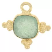 Breloque carrée 13mm en pierre gemme facettée - Doré à l'or fin - Aventurine x1