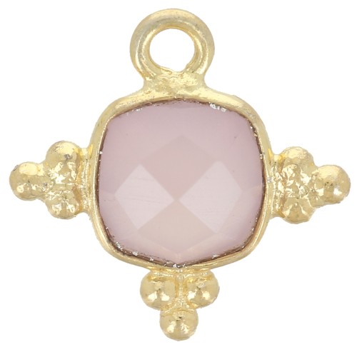 Breloque carrée 13 mm en pierre gemme facettée - Doré à l'or fin - Quartz rose x1
